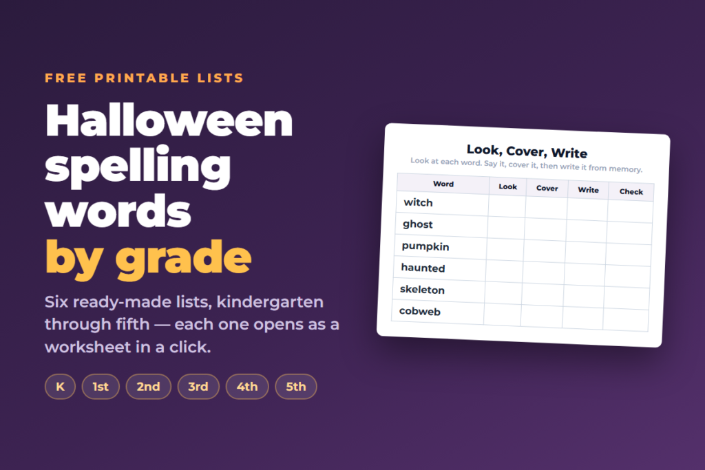 Halloween Spelling Words by Grade (Free Printable Lists)